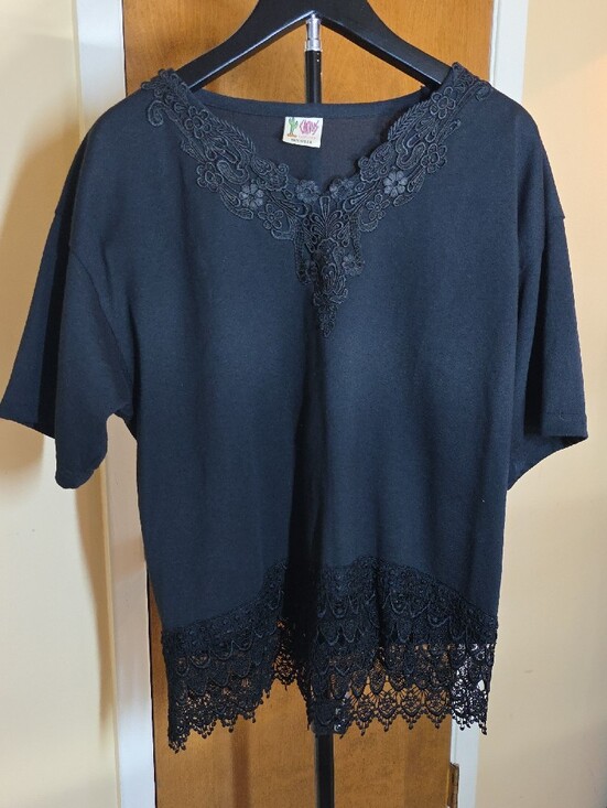Cactus Tops - Cactus Short Sleeve Top black Lace Trim Made in USA Bohemian Whimsigoth